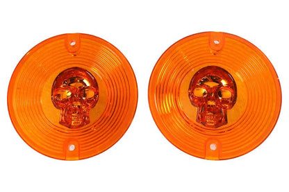 Wyatt Gatling Turn Signal Lens Set with Skull Amber for Harley Davidson FLT by Wyatt Gatling