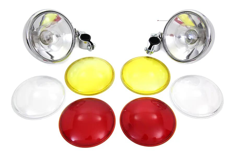 V-Twin Chrome Spotlamp Set with Extra Lenses for Harley Davidson FL (1949-1958) by V-Twin