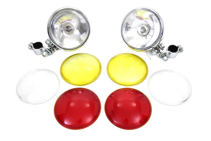 V-Twin Chrome Spotlamp Set with Extra Lenses for Harley Davidson FL (1949-1958) by V-Twin