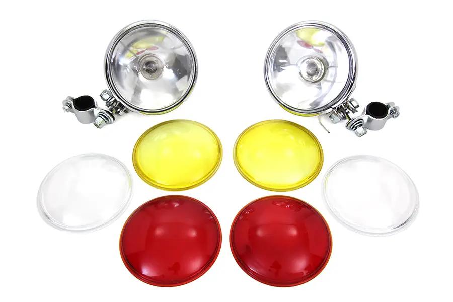V-Twin Chrome Spotlamp Set with Extra Lenses for Harley Davidson FL (1949-1958) by V-Twin