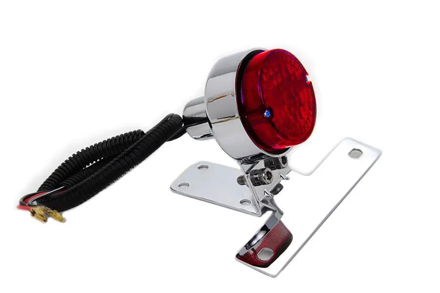 Wyatt Gatling Chrome Universal Tail Lamp with Red Plastic Lens and Bracket – Part Number ST-80082 by Wyatt Gatling