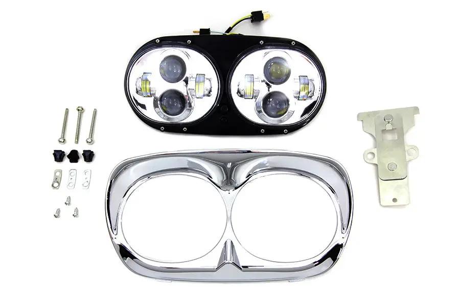Wyatt Gatling Chrome Dual LED Headlamp Unit for Harley Davidson FLTR (Part #67700109 CH/CH) by Wyatt Gatling