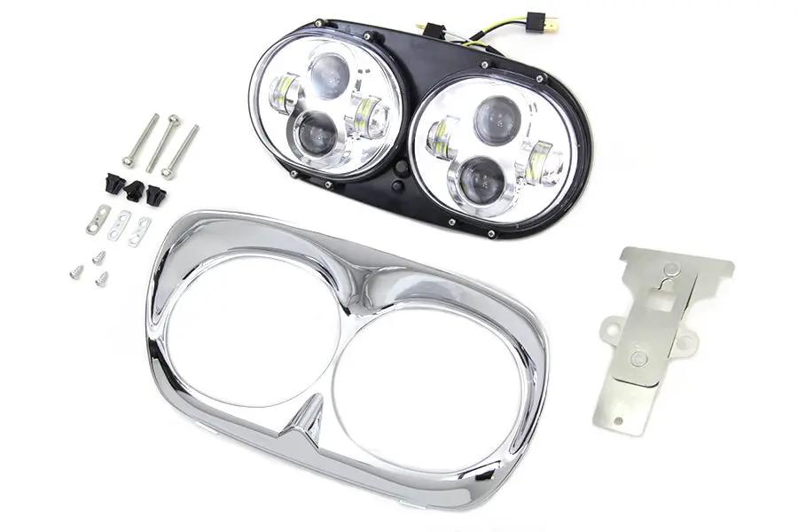 Wyatt Gatling Chrome Dual LED Headlamp Unit for Harley Davidson FLTR (Part #67700109 CH/CH) by Wyatt Gatling