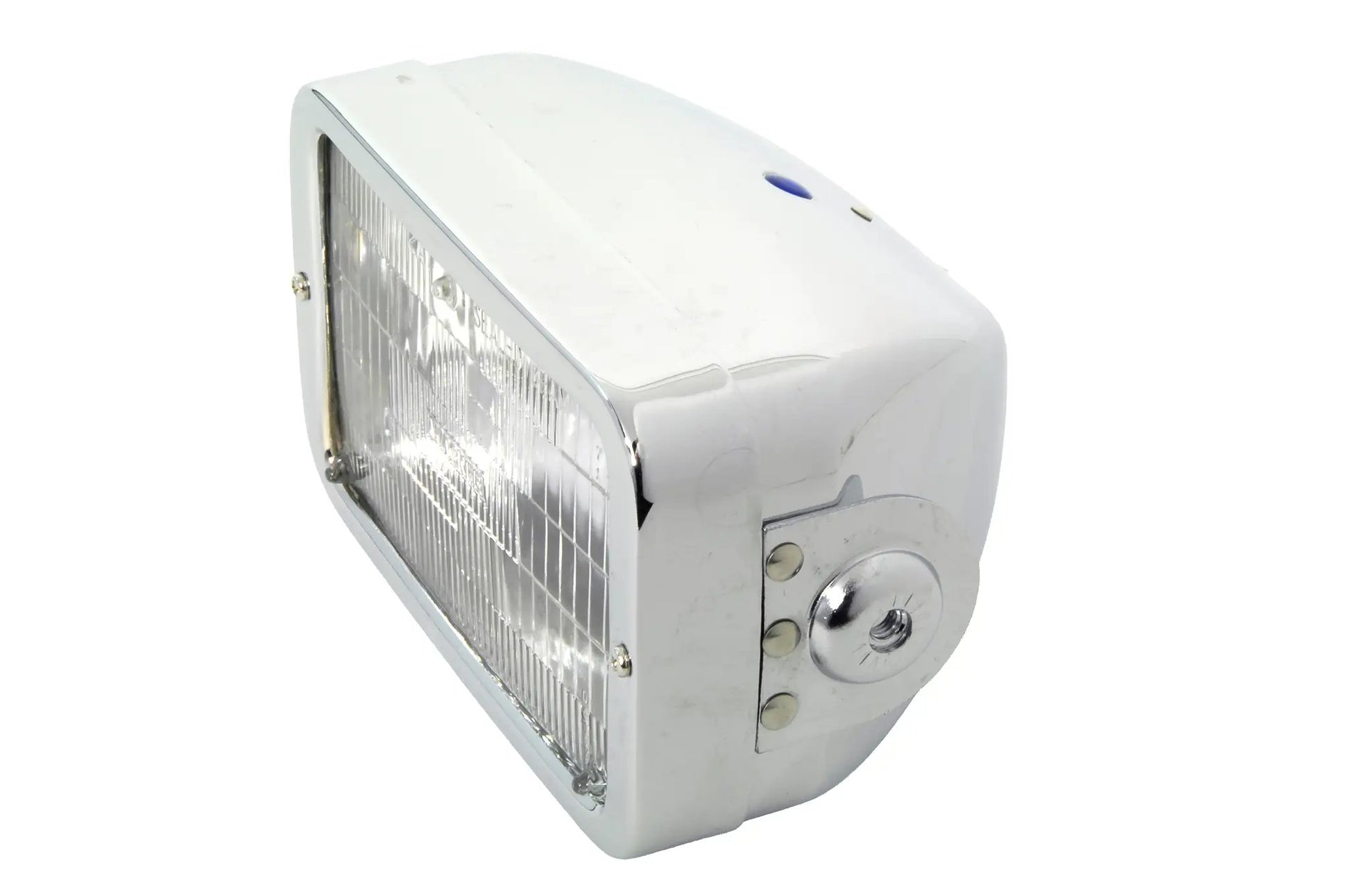 Wyatt Gatling 4-1/2 Inch Rectangular Chrome Caddy Headlamp - 12 Volt Beam with Side Mount and Indicator Light by Wyatt Gatling