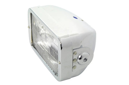 Wyatt Gatling 4-1/2 Inch Rectangular Chrome Caddy Headlamp - 12 Volt Beam with Side Mount and Indicator Light by Wyatt Gatling