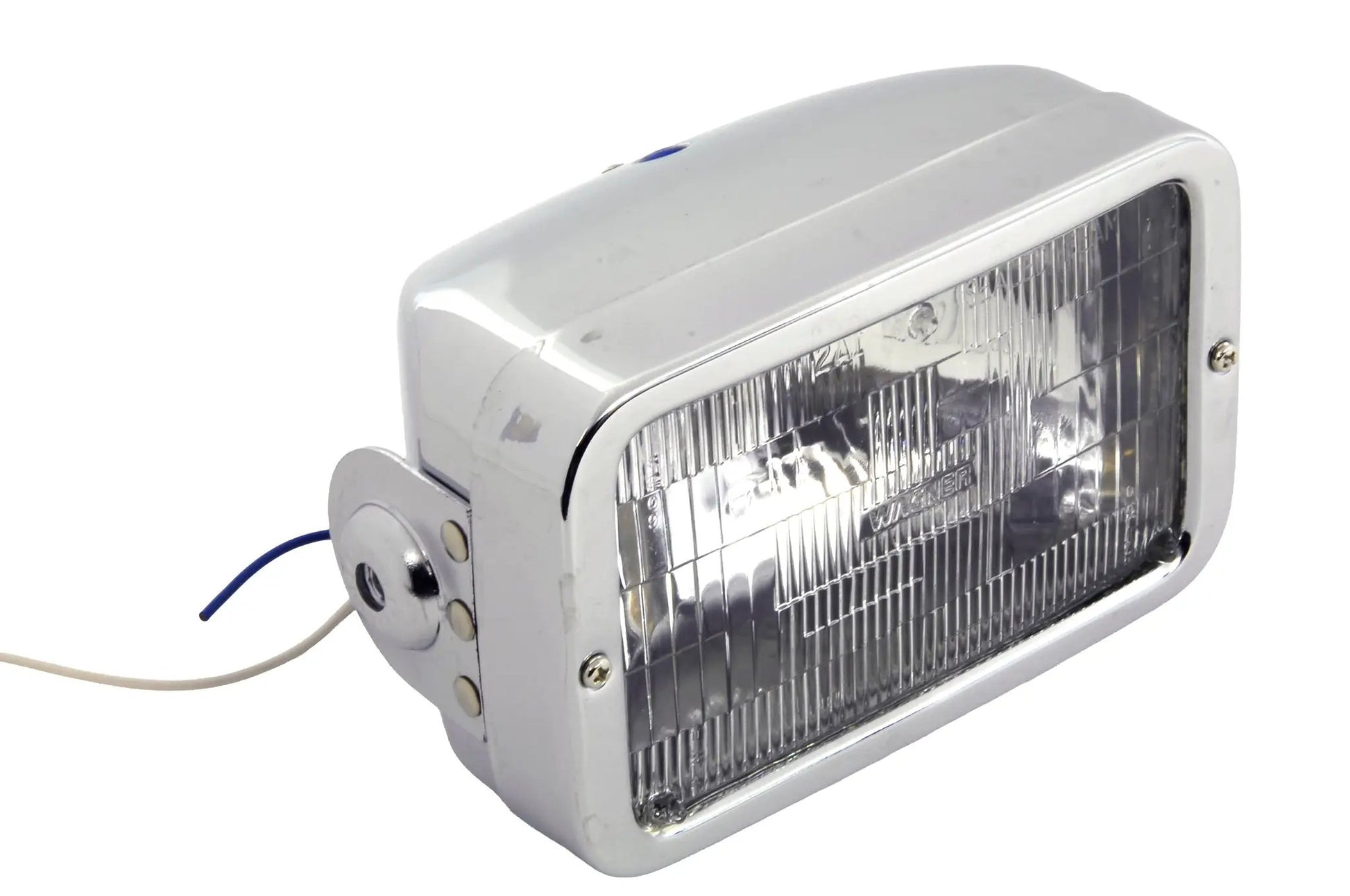 Wyatt Gatling 4-1/2 Inch Rectangular Chrome Caddy Headlamp - 12 Volt Beam with Side Mount and Indicator Light by Wyatt Gatling