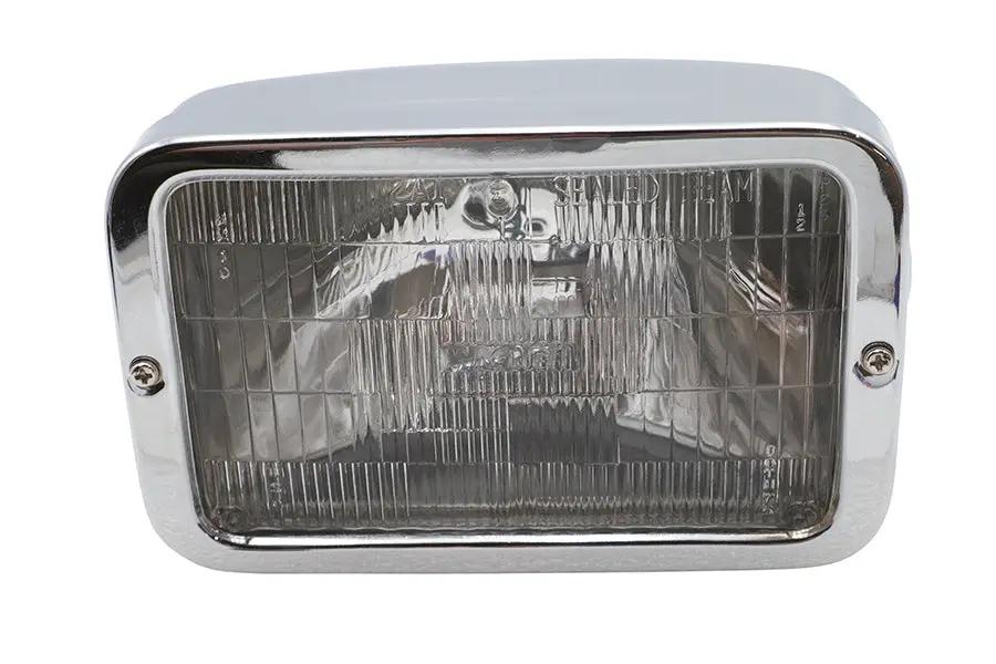 Wyatt Gatling 4-1/2 Inch Rectangular Chrome Caddy Headlamp - 12 Volt Beam with Side Mount and Indicator Light by Wyatt Gatling