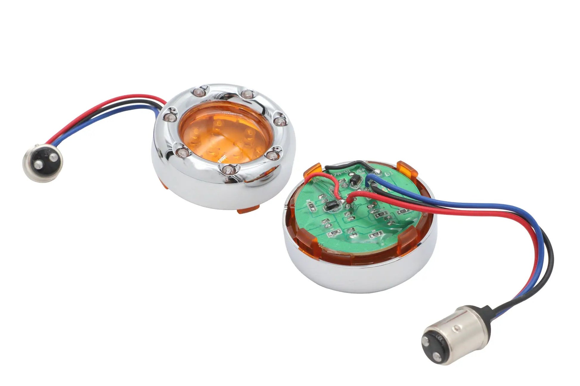 Wyatt Gatling Chrome LED Turn Signal Bezel with Amber Lens - Part Number 77924A by Wyatt Gatling
