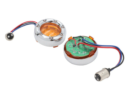 Wyatt Gatling Chrome LED Turn Signal Bezel with Amber Lens - Part Number 77924A by Wyatt Gatling