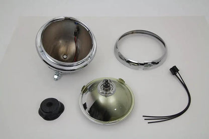 Wyatt Gatling 20-6004H 7 Inch Round Chrome Vintage Style Headlamp for Harley Davidson FL Models by Wyatt Gatling
