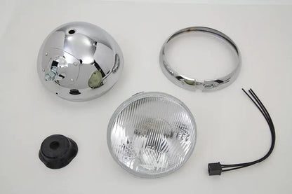 Wyatt Gatling 20-6004H 7 Inch Round Chrome Vintage Style Headlamp for Harley Davidson FL Models by Wyatt Gatling