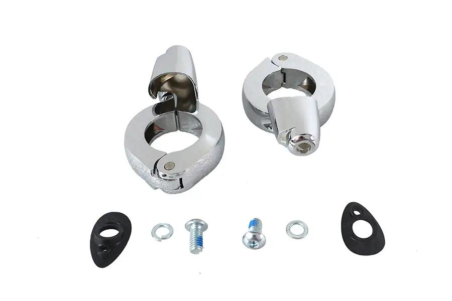 Wyatt Gatling Chrome Front Turn Signal Relocation Kit for 39mm Forks - Part #77853C by Wyatt Gatling