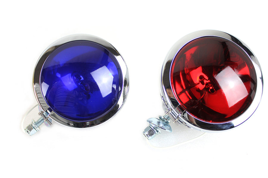 V-Twin 78480 Red and Blue Police Spotlamp Set with 5-Inch Diameter for Harley Davidson FL Models by V-Twin