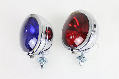 V-Twin 78480 Red and Blue Police Spotlamp Set with 5-Inch Diameter for Harley Davidson FL Models by V-Twin
