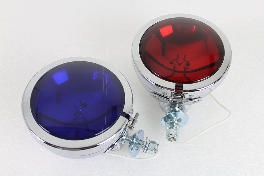 V-Twin 78480 Red and Blue Police Spotlamp Set with 5-Inch Diameter for Harley Davidson FL Models by V-Twin