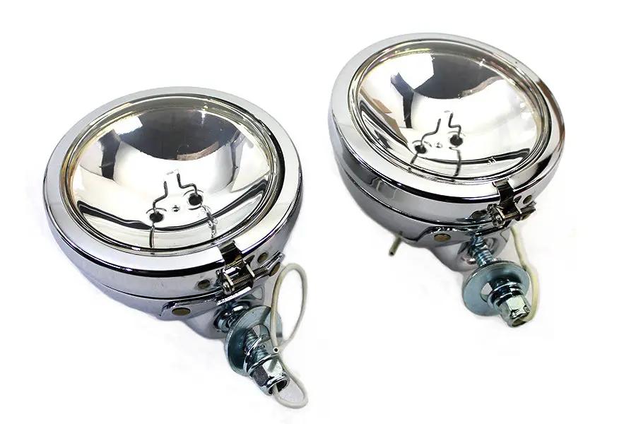 V-Twin Chrome 4-1/2 Inch Spotlamp Set with Clear 6 Volt Bulb by V-Twin