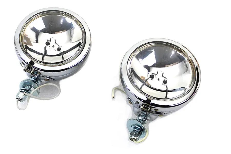 V-Twin Chrome 4-1/2 Inch Spotlamp Set with Clear 6 Volt Bulb by V-Twin