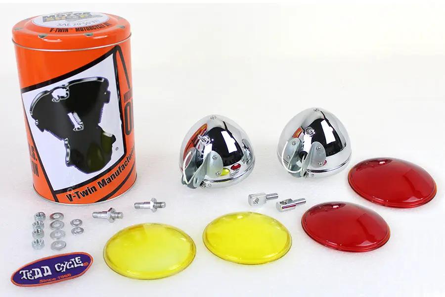 V-Twin Replica Chrome Guide Spotlamp Set 6 Volt for Harley Davidson 1938-1947 by V-Twin
