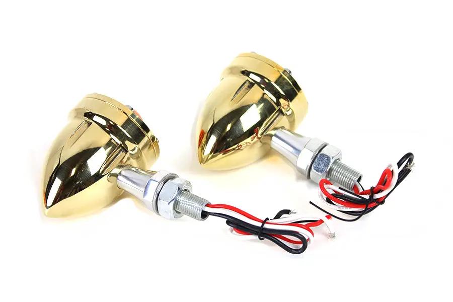 Wyatt Gatling LED Bullet Turn Signal Set Brass with Amber Lens - Part L22-6833BRR by Wyatt Gatling
