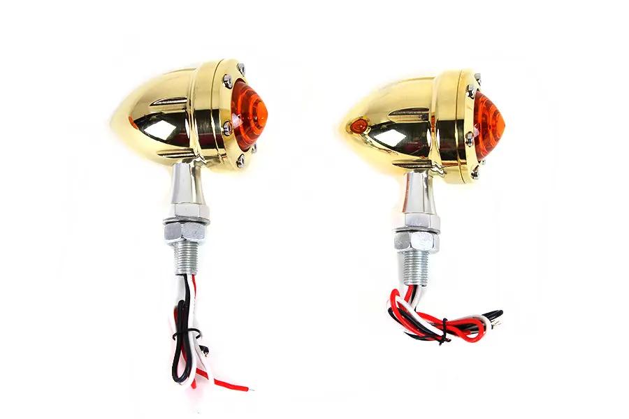 Wyatt Gatling LED Bullet Turn Signal Set Brass with Amber Lens - Part L22-6833BRR by Wyatt Gatling
