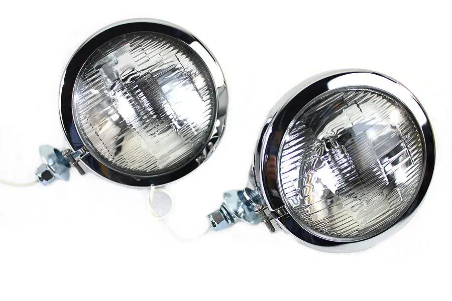 Wyatt Gatling 4-1/2 Inch Fluted Spotlamp Set with 12 Volt Bulb for Harley Davidson FL by Wyatt Gatling
