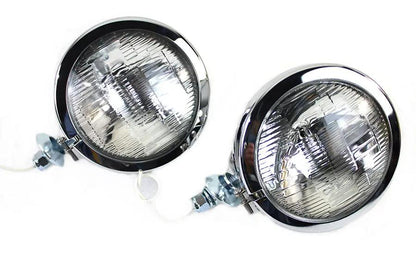 Wyatt Gatling 4-1/2 Inch Fluted Spotlamp Set with 12 Volt Bulb for Harley Davidson FL by Wyatt Gatling