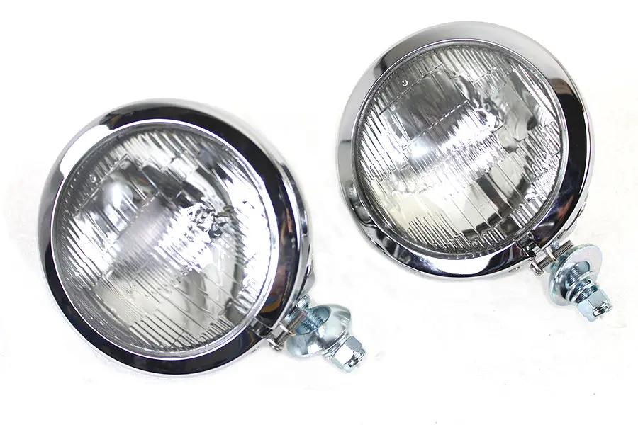 Wyatt Gatling 4-1/2 Inch Fluted Spotlamp Set with 12 Volt Bulb for Harley Davidson FL by Wyatt Gatling