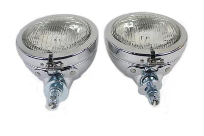 Wyatt Gatling 4-1/2 Inch Fluted Spotlamp Set with 12 Volt Bulb for Harley Davidson FL by Wyatt Gatling