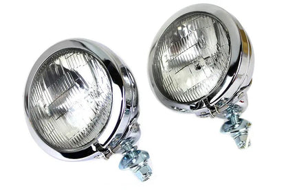 Wyatt Gatling 4-1/2 Inch Fluted Lens Spotlamp Set with 6 Volt Bulb for Harley Davidson FL by Wyatt Gatling