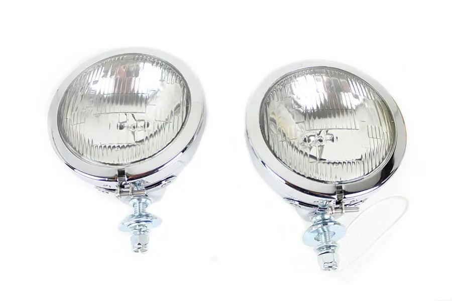 Wyatt Gatling 4-1/2 Inch Fluted Lens Spotlamp Set with 6 Volt Bulb for Harley Davidson FL by Wyatt Gatling