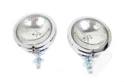 Wyatt Gatling 4-1/2 Inch Fluted Lens Spotlamp Set with 6 Volt Bulb for Harley Davidson FL by Wyatt Gatling
