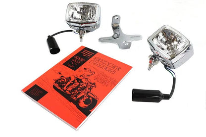 V-Twin Dual Rectangular Headlamp Kit Chrome for Pre-1988 Narrow Glide Trees by V-Twin