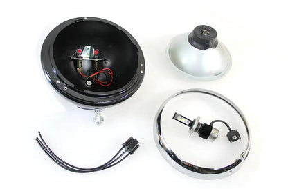 V-Twin 7 Inch 12 Volt LED Headlamp with Black Finish and Chrome Rim for Harley Davidson FL by V-Twin