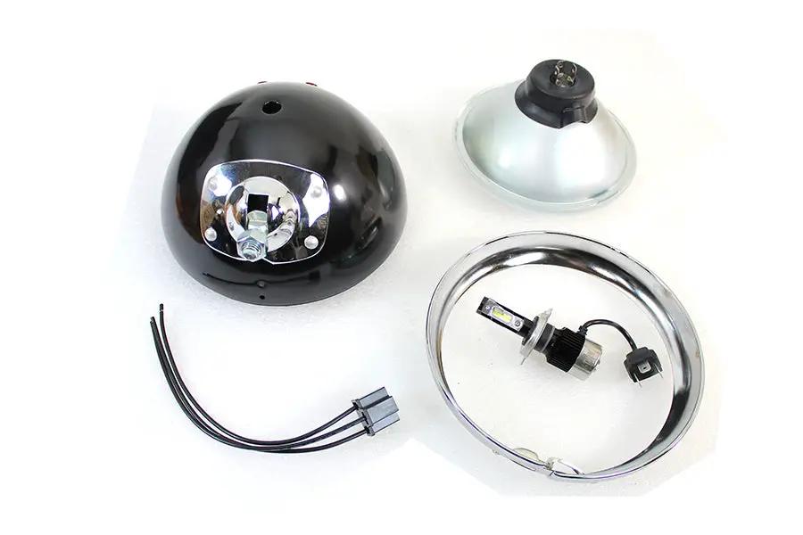 V-Twin 7 Inch 12 Volt LED Headlamp with Black Finish and Chrome Rim for Harley Davidson FL by V-Twin