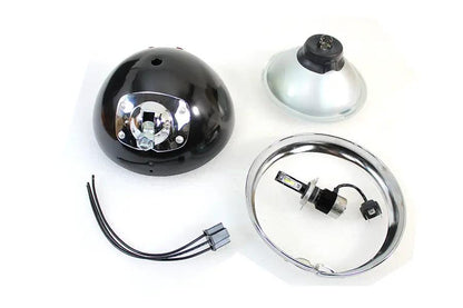 V-Twin 7 Inch 12 Volt LED Headlamp with Black Finish and Chrome Rim for Harley Davidson FL by V-Twin