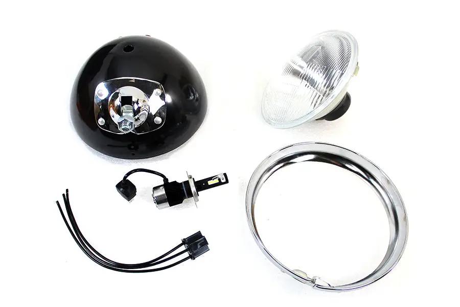V-Twin 7 Inch 12 Volt LED Headlamp with Black Finish and Chrome Rim for Harley Davidson FL by V-Twin