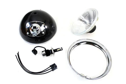V-Twin 7 Inch 12 Volt LED Headlamp with Black Finish and Chrome Rim for Harley Davidson FL by V-Twin