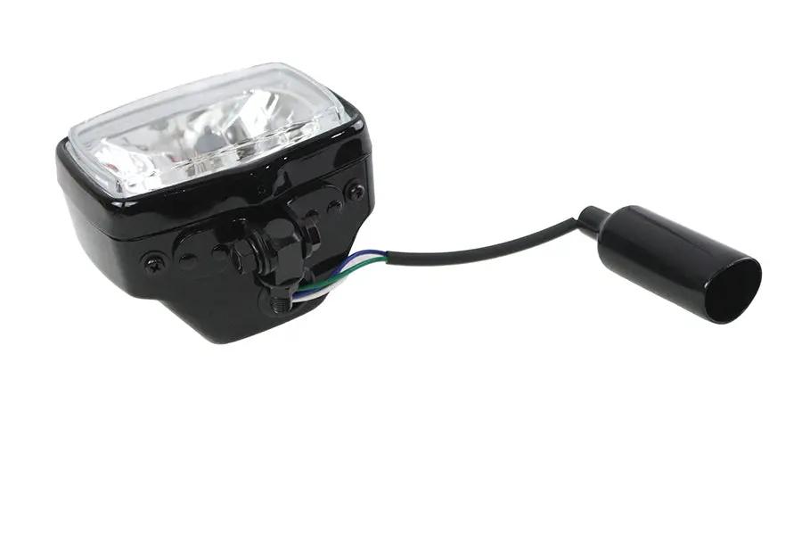 V-Twin 12 Volt Chopper Rectangular Headlamp with Black Finish (Part #83097B) by V-Twin