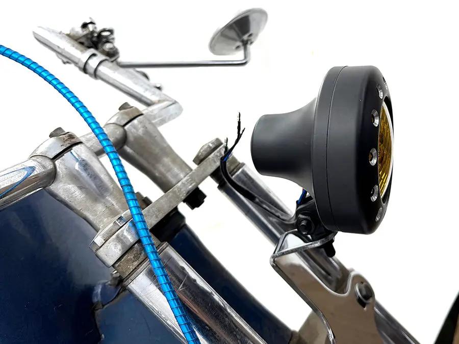 V-Twin 4 Inch Retro Headlamp Black - 12 Volt Die-Cast Aluminum Body with High & Low Beams by V-Twin