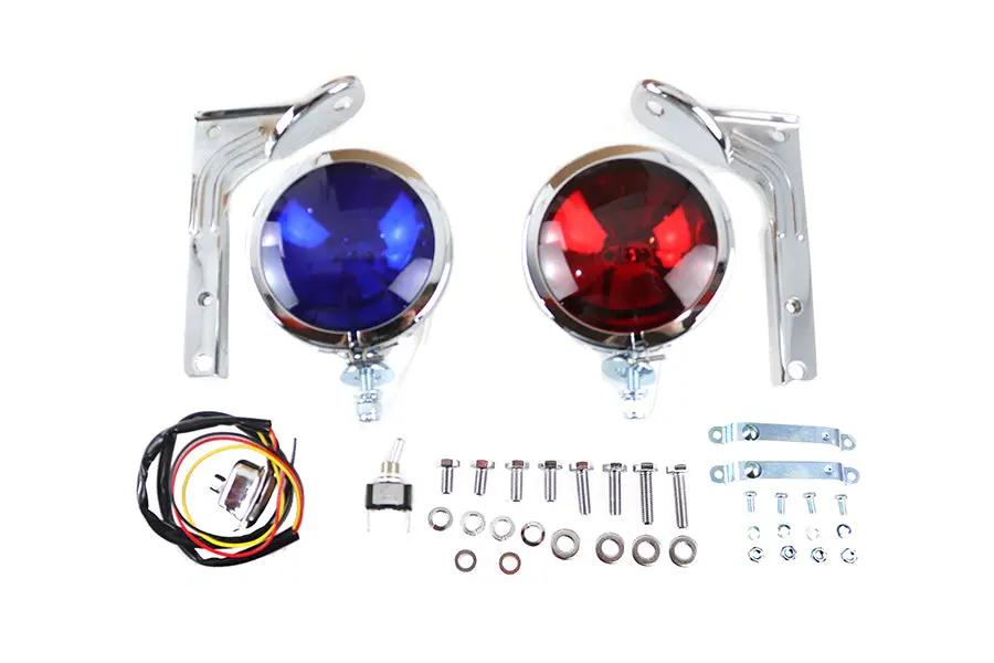 V-Twin Pursuit Spotlamp Kit for Harley Davidson FL - Red and Blue Sealed Beams by V-Twin