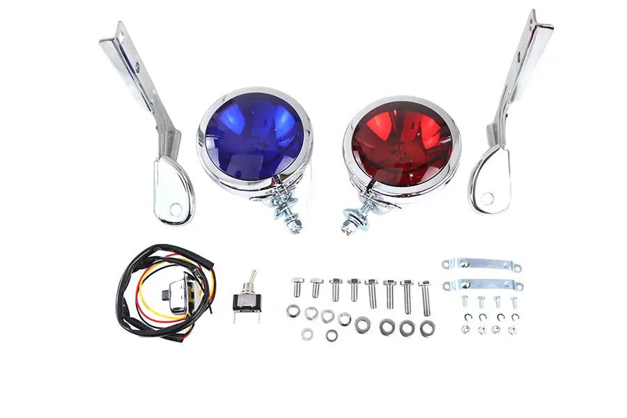 V-Twin Pursuit Spotlamp Kit for Harley Davidson FL - Red and Blue Sealed Beams by V-Twin