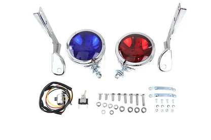 V-Twin Pursuit Spotlamp Kit for Harley Davidson FL - Red and Blue Sealed Beams by V-Twin