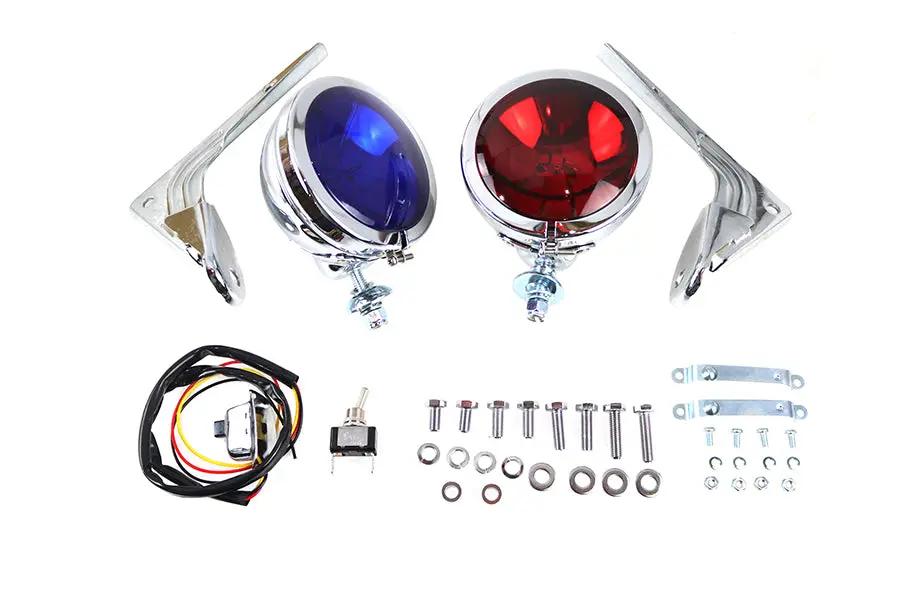V-Twin Pursuit Spotlamp Kit for Harley Davidson FL - Red and Blue Sealed Beams by V-Twin