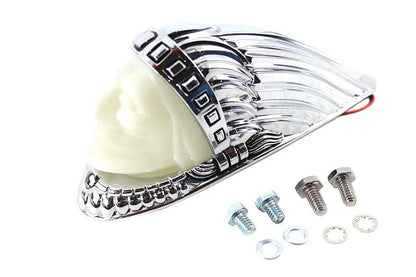 V-Twin Indian Face Front Fender Lamp Chrome with White Lens - 12 Volt Motorcycle Fender Light by V-Twin
