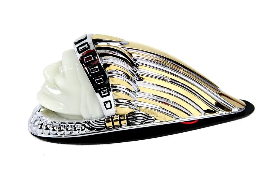 V-Twin 78658G 12 Volt Indian Head Front Fender Lamp with Chrome and Gold Finish by V-Twin