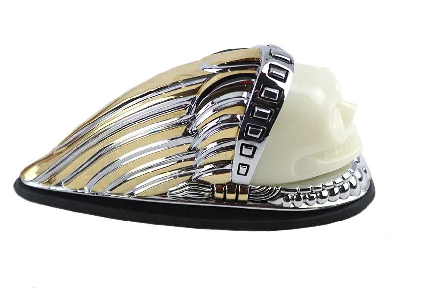 V-Twin Skull Head Front Fender Lamp with Gold and Chrome Finish – Part #78659G by V-Twin