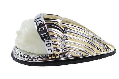 V-Twin Skull Head Front Fender Lamp with Gold and Chrome Finish – Part #78659G by V-Twin