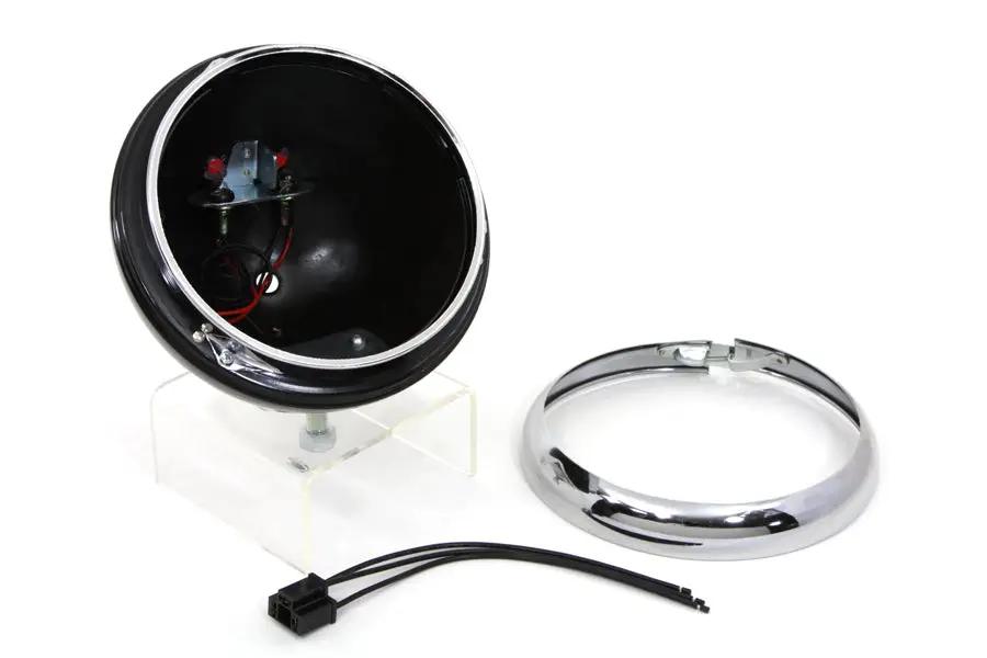 Wyatt Gatling Black 7 Inch K Headlamp Housing with Chrome Rim for Harley Davidson (1954-1958) by Wyatt Gatling