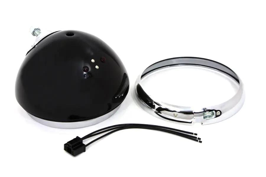 Wyatt Gatling Black 7 Inch K Headlamp Housing with Chrome Rim for Harley Davidson (1954-1958) by Wyatt Gatling