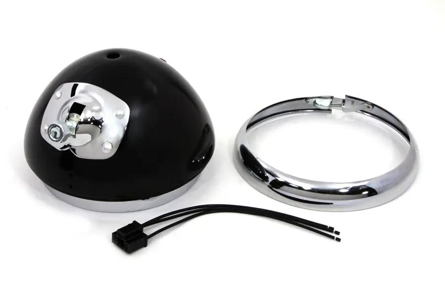 Wyatt Gatling Black 7 Inch K Headlamp Housing with Chrome Rim for Harley Davidson (1954-1958) by Wyatt Gatling